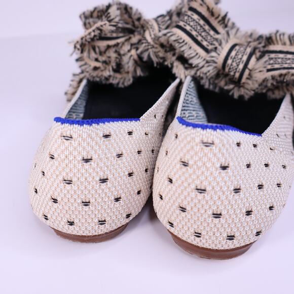 ROTHY'S Tuxedo Mary Janes Flats Tan Pointed Toe Fringed Bow Women's 8 - Picture 3 of 7